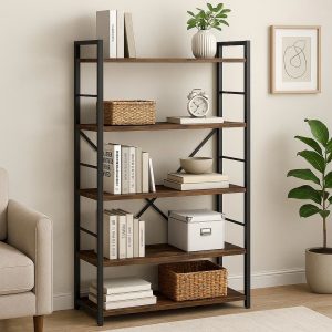 5-Tier Tall Bookshelf – Sturdy Storage for Living Room & Office