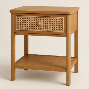 Roya Natural Rattan Nightstand – Drawer & Open Shelf Bedside Storage