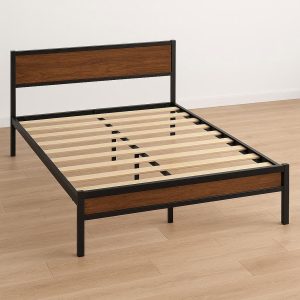 Queen Size Bed Frame – Sturdy Metal/ Wood Slat Support Foundation