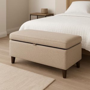 Upholstered Storage Bench – Fabric Footrest for Bedroom & Entryway