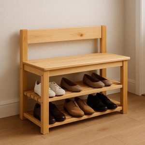 Solid Pine Wood Shoe Rack Bench – Storage Seat for Hallway & Porch